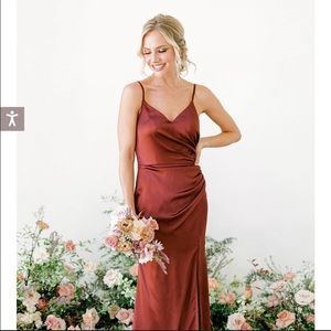 Revelry Rory Satin Bridesmaid Dress, size 10, color is cinnamon rose